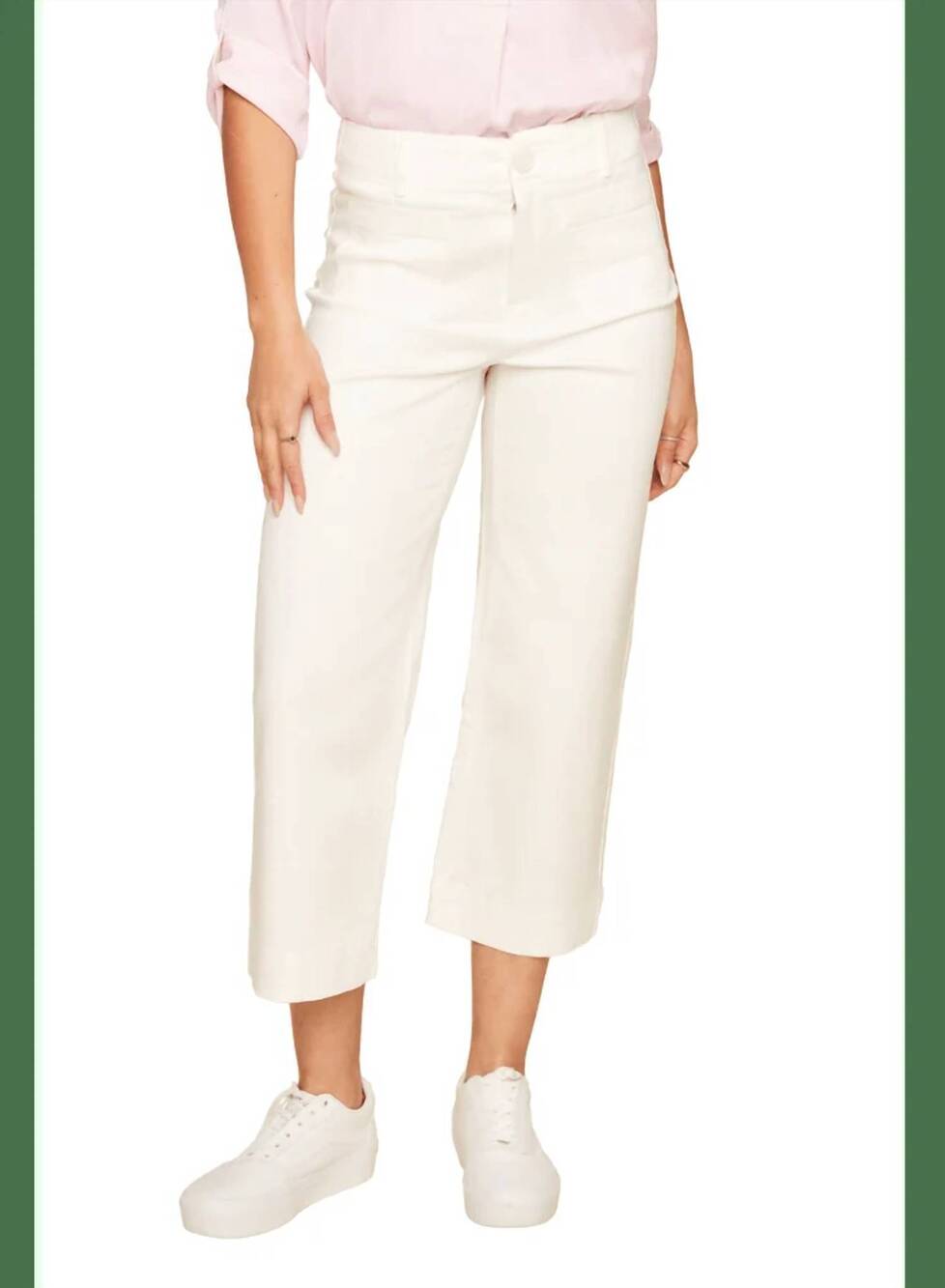 NEW RENUAR crop wide leg twill woven pant in creme